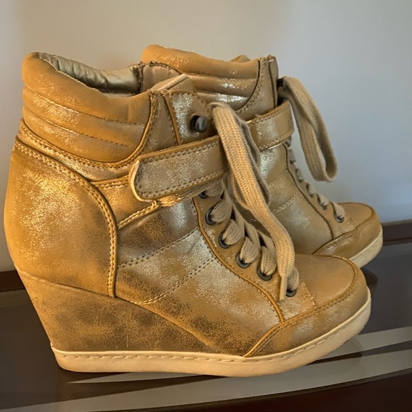 Gold Wedge Sneakers - Picture 1 of 5